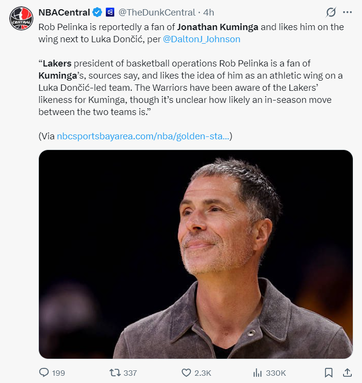 im电竞-曝去年湖人已关注库明加:佩林卡喜爱成推手 3换1报价勇士未接受